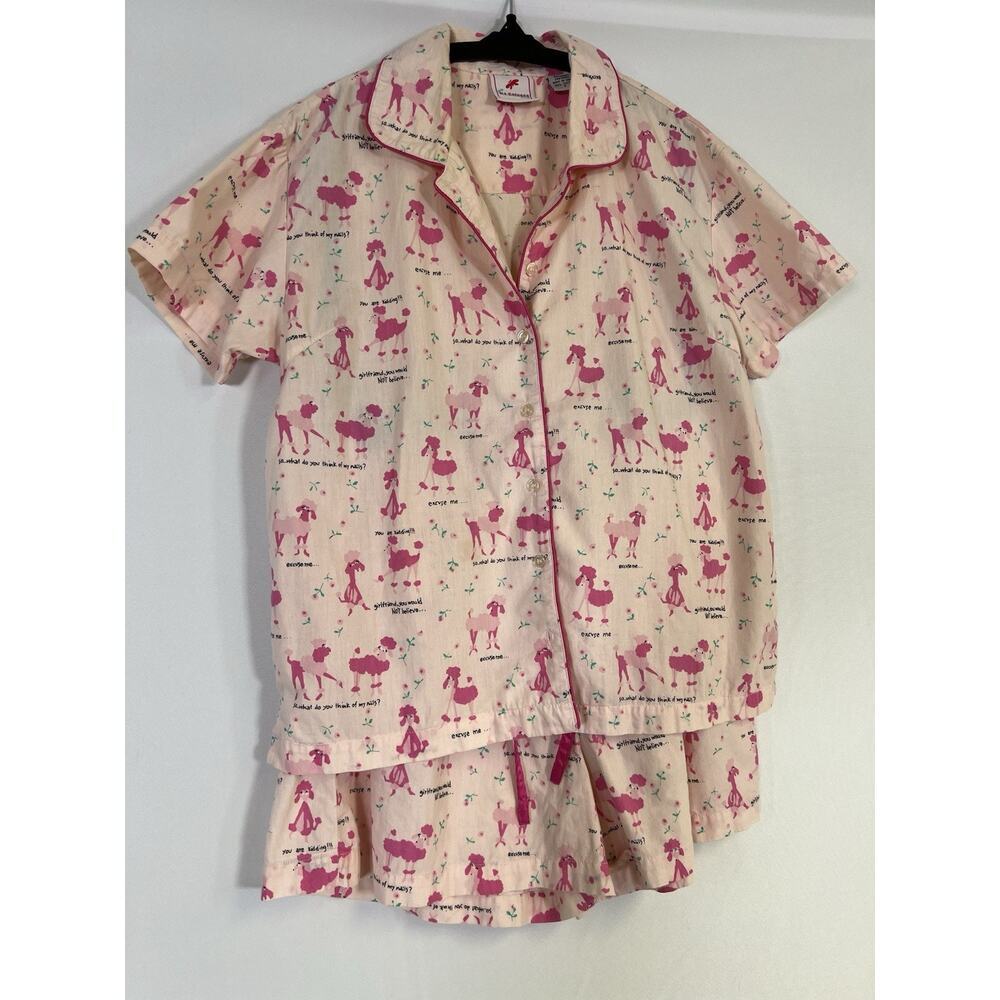 PJ Salvage Pink Poodle Dog Print Pajama Set Small Shorts Button Up Top - Picture 7 of 14